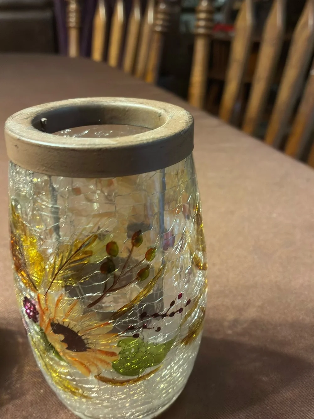 Yankee Candle Floral Crackle Glass Candle Holders in Yellow and Purple